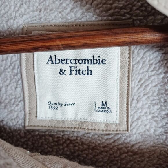 Abercrombie & Fitch Women's M Sherpa Fleece Pullover Quilted Snap Oatmeal Taupe - Picture 7 of 7